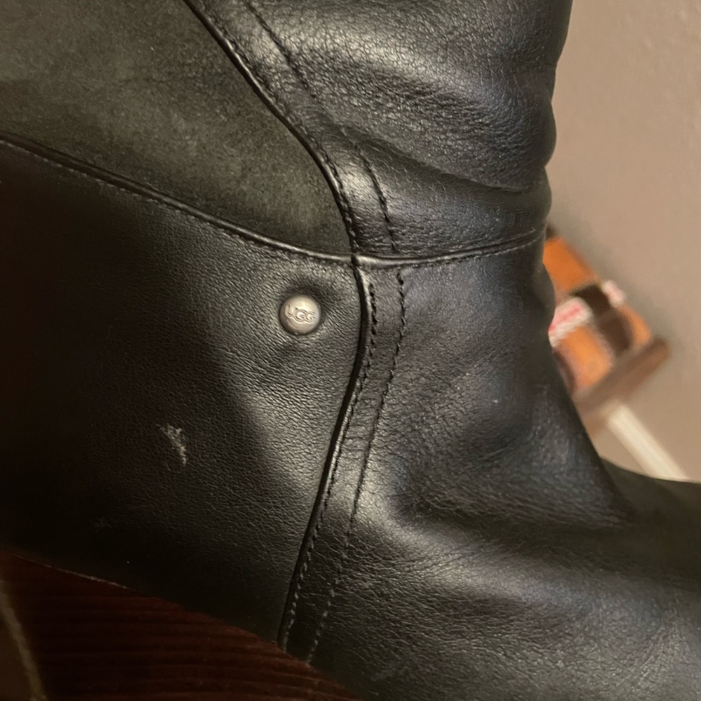 UGG Reveena Over The Knee Black Leather Boots - Picture 8 of 11